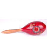 Vintage Maraca Shaker Percussion Handmade-Red-Carved Floral Design-Music - $18.69