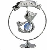 Crystocraft duck &quot;It&#39;s a boy&quot; new baby gift decoration with blue Swarovs... - $12.00