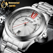 Waterproof Men&#39;s Watch Classic Relojes De Hombre Stainless Steel Quartz ... - £19.53 GBP