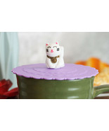 Set Of 4 Purple Maneki Neko Cat Reusable Silicone Coffee Mug Cup Cover Lids - £11.79 GBP