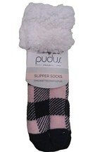 Pudus Extra Fuzzy Plush Non Slip Slipper Socks, Pink Plaid. NWT - $11.65
