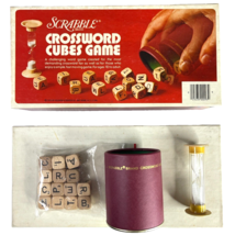 Scrabble Vintage Crossword Cubes Game Shaker + 14 Wooden Dice + Timer w/... - $19.20