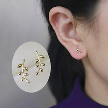 9ct Solid Gold Olivia Branch Stud Earrings Handmade 9K Au375, lucky, leaf, gift - £63.62 GBP