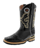 Kids Unisex Leather Cowboy Boots Alligator Print Black Overlay Casual Si... - €47,70 EUR