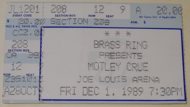 MOTLEY CRUE 1989 Original Ticket Stub JOE LOUIS ARENA DETROIT USA Brass ... - £7.72 GBP