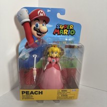 Super Mario Bros Princess Peach w/ Umbrella JAKKS Pacific 4&quot; World Of Nintendo - £19.34 GBP
