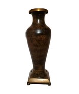 Large Vintage BRASS FLOWER VASE Gold Brown Painted ~ 13&quot; Tall Heavy Foot... - £18.33 GBP