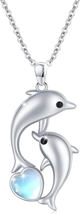 Mothers Day Gift for Mom Wife, Dolphin Necklace 925 Sterling Silver Moth... - £47.98 GBP