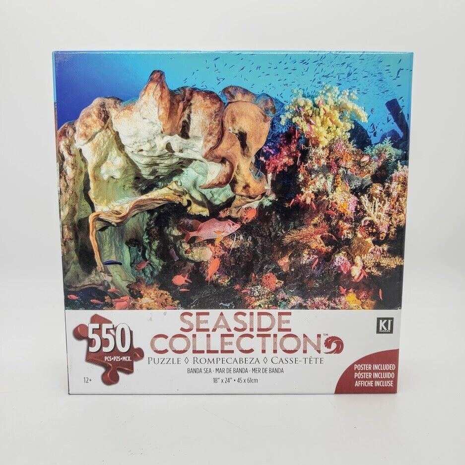 Primary image for SEASIDE COLLECTION 550 Piece Puzzle Banda Sea Coral Reef Fish 18”x 24” w/ Poster