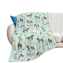 Horse Throw Blanket Super Soft Warm Floral Horse Blanket For Girls Kids, Cozy Pl - £31.62 GBP