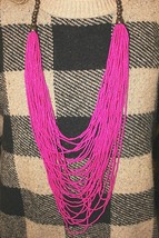 Bulk Lot of 12! Coldwater Creek Bright Pink Glass &amp; Wood Bead 40&quot; Necklace - £52.42 GBP