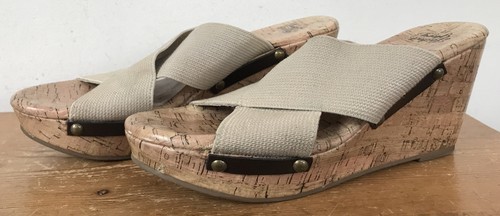 Faded Glory Vegan Fabric Wedge Platform Peeptoe Criss Cross Sandals 7 - $19.79