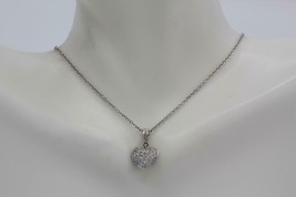 Fine 14K White Gold Pave Diamond Puffy Heart Pendant on Rolo Chain 16&quot; Long - £404.14 GBP