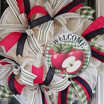 Welcome Wreath Apple Front Door Decor Kitchen Accent Teacher Gift Ribbon... - $54.99