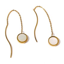 Yup Trendy Natural Shell Dangle Earrings Chain for Women Stainless Steel 18 K St - £7.15 GBP