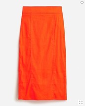 New J Crew Women Midi Pencil Skirt Guarana Orange Stretch Linen Back Sli... - £39.50 GBP