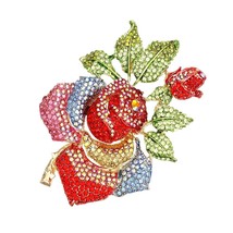 Brooch Rose Stoned Bloom Multicolor XL Pin Women - $1,776.99 MXN