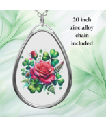 Irish Rose Shamrock Teardrop Necklace – Floral Jewelry Gift for Her, Luc... - $36.05 CAD