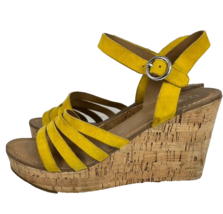 Franco Sarto Leather Crisania 7 M Platform Cork Wedge Heel Sandal Strappy - £35.96 GBP