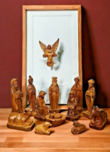 14 Piece Vintage Olive Wood Nativity Figures Hand Carved Lightly Hand Painted - £92.93 GBP