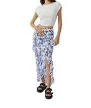Free People White/Blue Floral Flounce Around Maxi Skirt Ruffle Side Zip ... - $59.83