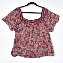 Loft Women&#39;s Floral Blouse SIze XL Burgandy Short Sleeve - $18.75