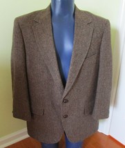 Allyn St. George Brown Herringbone 100% Wool Sport Coat 44 Leather Buttons - $19.77