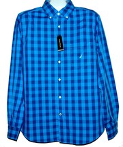 Nautica  Men&#39;s Blue  Plaids Logo Casual Cotton Shirt Sz XL Slim Fit - £21.80 GBP