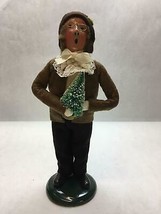Vintage Byers Choice Carolers 1991 Green Base Child Brown Jacket Holding Tree - £21.83 GBP