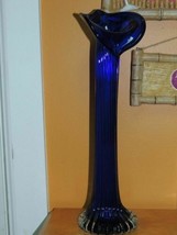 Art Glass Vase 15+&quot; Blue to Clear Ribbed Calla Lily Lilly Jack in the Pu... - £28.70 GBP