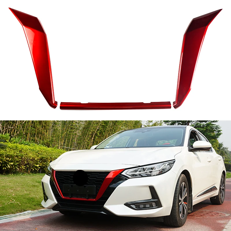 3Pcs/Set Red U Shape Car Front Grill Fe Cover Trim ABS Plastic Decoration Fit fo - £91.41 GBP