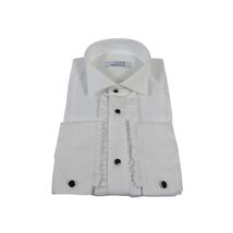 Men CEREMONIA Formal Cotton Shirt Wingtip Slim Fit Turkey #ATF 13 White Ruffle image 2