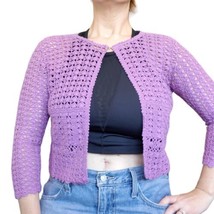 Vintage 90s Lavendar Purple Crochet Cropped Cardigan Softgirl Sz XS - $28.92