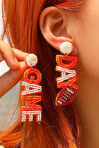 Orange GAME DAY Rugby Rice Bead Dangle Stud Earrings - $13.99