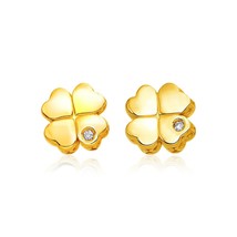 14k Solid Yellow Gold Four Leaf Clover Diamond Earrings 0.01 ct Push Back Clasp - £237.76 GBP