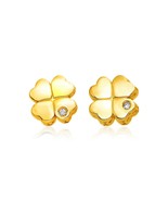 14k Solid Yellow Gold Four Leaf Clover Diamond Earrings 0.01 ct Push Bac... - $409.59 CAD