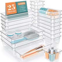 25 Pcs Clear Plastic Drawer Organizer Set, 4 Sizes Desk Drawer Divider O... - £38.52 GBP
