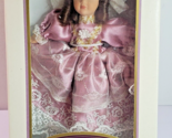 DG Creations Porcelain Doll Ornament Victorian Brunette Ringlets Mauve Pink - $14.80
