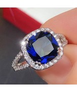 Cushion Blue Sapphire Engagement Ring, Blue Sapphire Square Halo Size 9 - £23.11 GBP