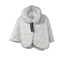Nina Leonard White Faux Fur Wrap Jacket Capelet Medium Crystal Bling Button New - £38.94 GBP