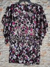 Nicole Miller MISSES XS Tunic Top Shirt Purple Black Floral Tie Short Sl... - £9.31 GBP