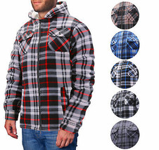 Men&#39;s Casual Soft Flannel Warm Fleece Sherpa Lined Plaid Zip Up Hoodie Jacket - £32.68 GBP+