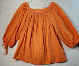 LC Lauren Conrad Blouse Top Womens Small Orange 100% Cotton Long Sleeve Pleated - £10.13 GBP