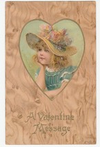 Vintage Postcard Valentine Blonde Girl in Hat with Flowers 1907 Undivided Back - £6.23 GBP