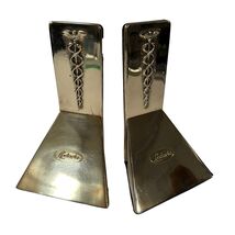 Lederle Caduceus Medical Bookends Pair Silver/Gold Tone Metal - $31.67