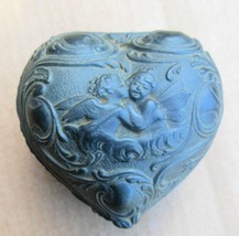 Vintage Antimony Heart Box Ornate with Cherubs 4 x 3.5 x 3&quot; - £19.08 GBP