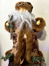 Santa Claus Christmas Tree Table Topper Brown Fur Trim Vintage Holiday St Nick - £20.14 GBP