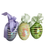 Easter Hanging Egg Ornaments 3-inch Sequins Stripes Multi Colors Decor S... - £8.62 GBP