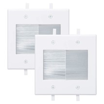 2 Gang Brush Wall Plate White Built In Low Voltage Mounting Bracket For ... - £29.71 GBP