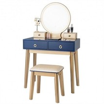 Makeup Vanity Table Set 3 Color Lighting Dressing Table-Blue - Color: Blue - £257.66 GBP